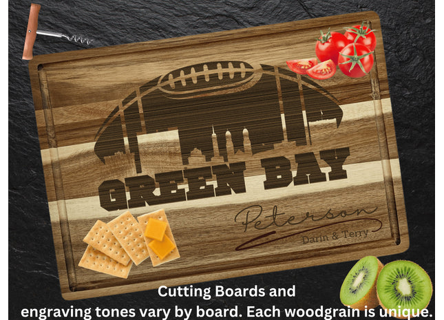 Green Bay Cutting Board | Personalized Cutting Board | Football Super Bowl | Acacia Wood Charcuterie Board | Custom Cheese Chopping Board