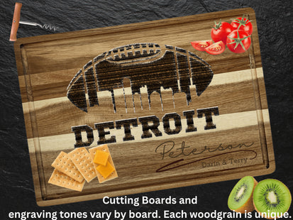 Detroit Cutting Board | Personalized Cutting Board | Football Super Bowl | Acacia Wood Charcuterie Board | Custom Cheese Chopping Board