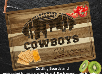 Dallas Cutting Board | Personalized Cutting Board | Football Super Bowl | Acacia Wood Charcuterie Board | Custom Cheese Chopping Board