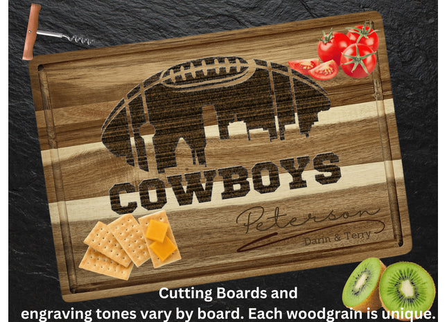 Dallas Cutting Board | Personalized Cutting Board | Football Super Bowl | Acacia Wood Charcuterie Board | Custom Cheese Chopping Board