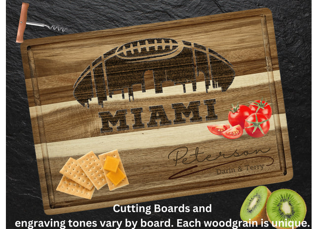Miami Cutting Board | Personalized Cutting Board | Football Super Bowl | Acacia Wood Charcuterie Board | Custom Cheese Chopping Board