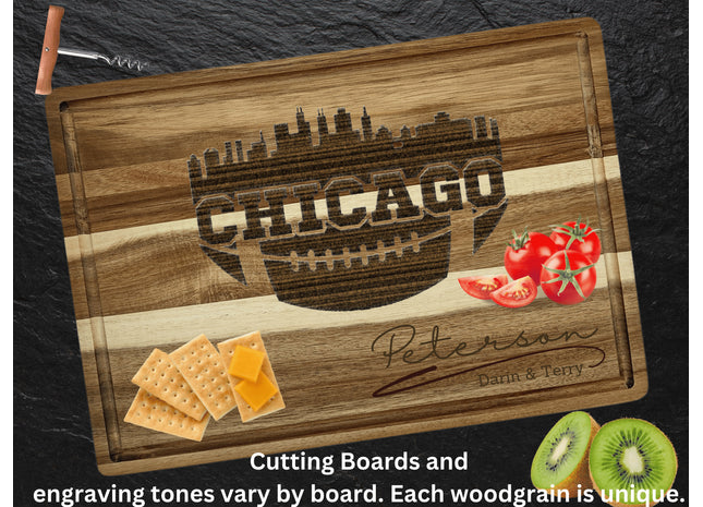 Chicago Cutting Board | Personalized Cutting Board | Football Super Bowl | Acacia Wood Charcuterie Board | Custom Cheese Chopping Board
