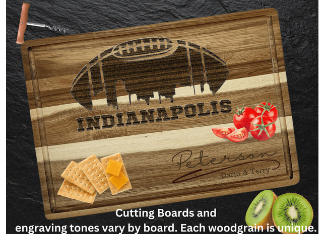 Indianapolis Cutting Board | Personalized Cutting Board | Football Super Bowl | Acacia Wood Charcuterie Board | Custom Cheese Chopping Board