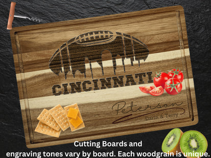 Cincinnati Cutting Board | Personalized Cutting Board | Football Super Bowl | Acacia Wood Charcuterie Board | Custom Cheese Chopping Board