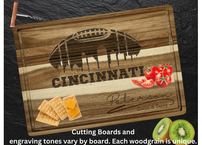 Cincinnati Cutting Board | Personalized Cutting Board | Football Super Bowl | Acacia Wood Charcuterie Board | Custom Cheese Chopping Board