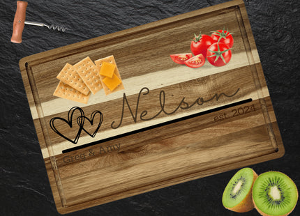 Personalized Cutting Board | Valentine's Day Gift | Acacia Wood Charcuterie Board | Custom Rectangular Cheese Chopping Board | Couples Gift