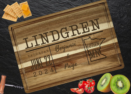 Personalized Cutting Board | Wedding Gift | Acacia Wood Charcuterie Board | Custom Rectangular Cheese Chopping Board | Couples Gift