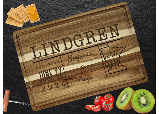 Personalized Cutting Board | Wedding Gift | Acacia Wood Charcuterie Board | Custom Rectangular Cheese Chopping Board | Couples Gift