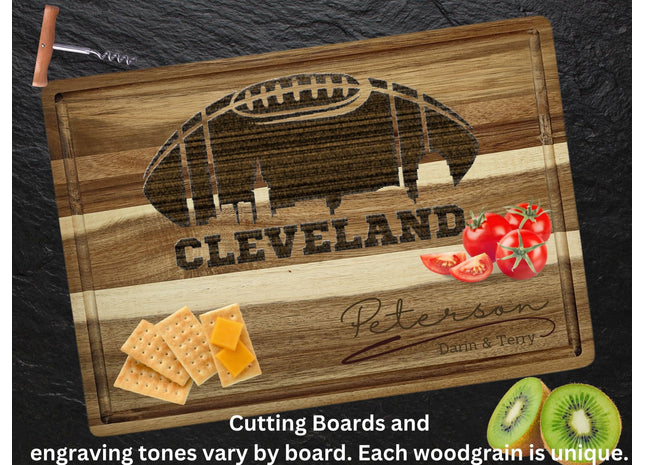 Cleveland Cutting Board | Personalized Cutting Board | Football Super Bowl | Acacia Wood Charcuterie Board | Custom Cheese Chopping Board