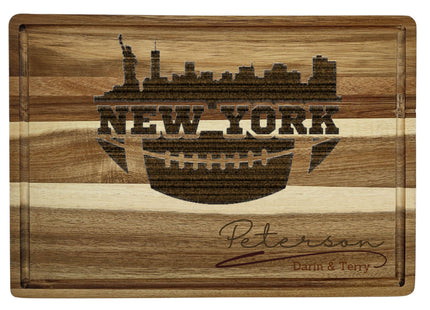 New York Cutting Board | Personalized Cutting Board | Football Super Bowl | Acacia Wood Charcuterie Board | Custom Cheese Chopping Board