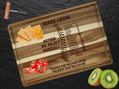 Personalized Cutting Board | Baseball Coach Gift |Softball Coach Thank You |Acacia Wood Charcuterie Board | Custom Cheese Chopping Board