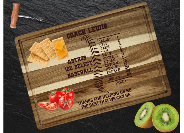 Personalized Cutting Board | Baseball Coach Gift |Softball Coach Thank You |Acacia Wood Charcuterie Board | Custom Cheese Chopping Board