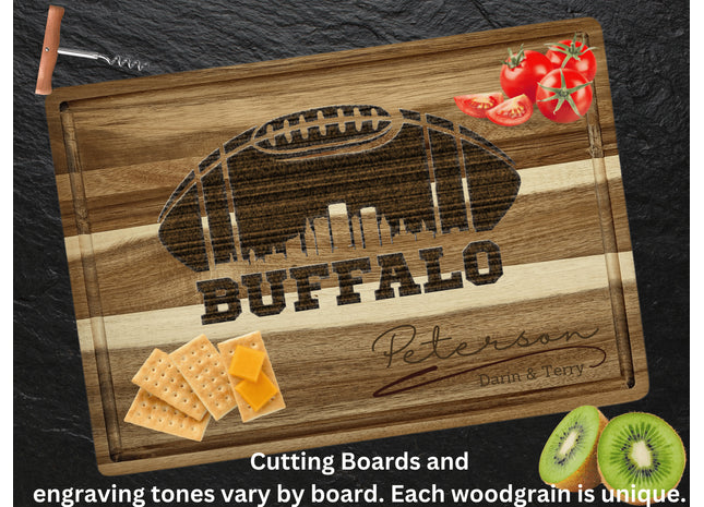 Buffalo Cutting Board | Personalized Cutting Board | Football Super Bowl | Acacia Wood Charcuterie Board | Custom Cheese Chopping Board