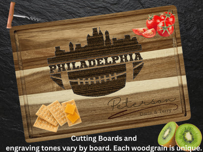 Philadelphia Cutting Board | Personalized Cutting Board | Football Super Bowl | Acacia Wood Charcuterie Board | Custom Cheese Chopping Board