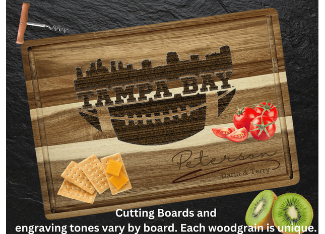 Tampa Bay Cutting Board | Personalized Cutting Board | Football Super Bowl | Acacia Wood Charcuterie Board | Custom Cheese Chopping Board