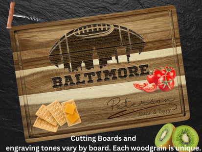 Baltimore Cutting Board | Personalized Cutting Board | Football Super Bowl | Acacia Wood Charcuterie Board | Custom Cheese Chopping Board