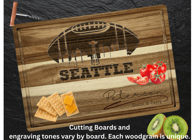 Seattle Cutting Board | Personalized Cutting Board | Football Super Bowl | Acacia Wood Charcuterie Board | Custom Cheese Chopping Board