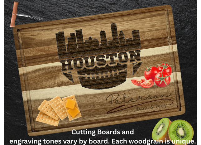 Houston Cutting Board | Personalized Cutting Board | Football Super Bowl | Acacia Wood Charcuterie Board | Custom Cheese Chopping Board