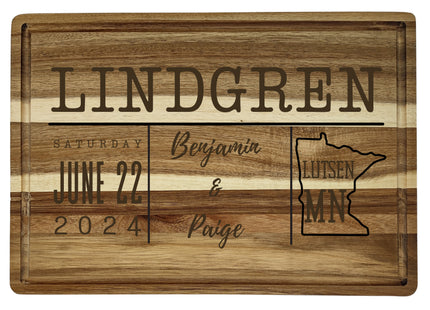 Personalized Cutting Board | Wedding Gift | Acacia Wood Charcuterie Board | Custom Rectangular Cheese Chopping Board | Couples Gift