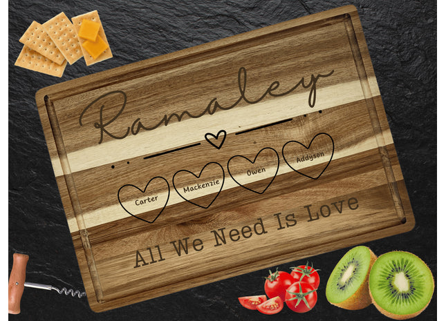 Personalized Cutting Board | Valentine's Day Gift | Acacia Wood Charcuterie Board | Custom Rectangular Cheese Chopping Board | Couples Gift